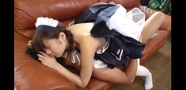  Natsumi Asian maid in cosplay gives amazing blowjob and gets cum